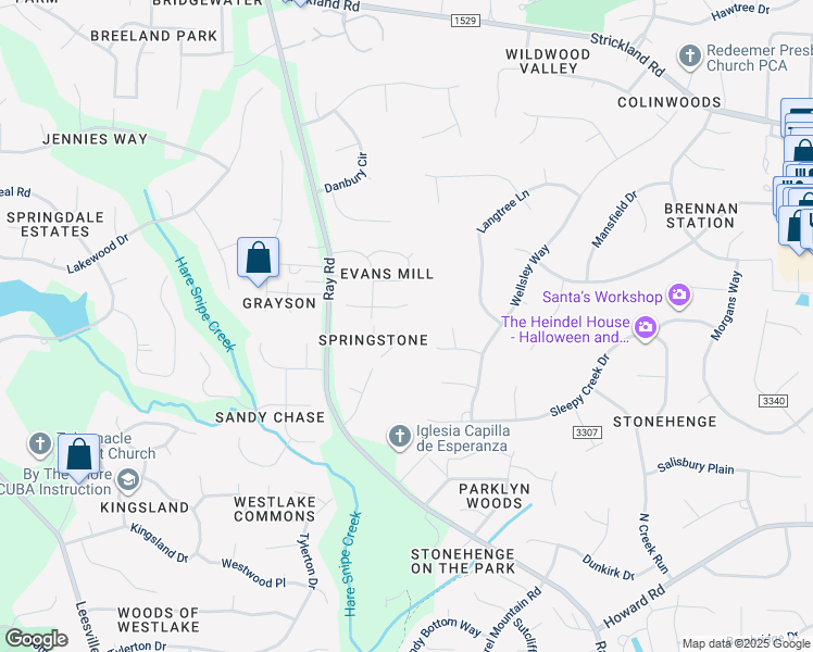 map of restaurants, bars, coffee shops, grocery stores, and more near 8414 Wheatstone Lane in Raleigh