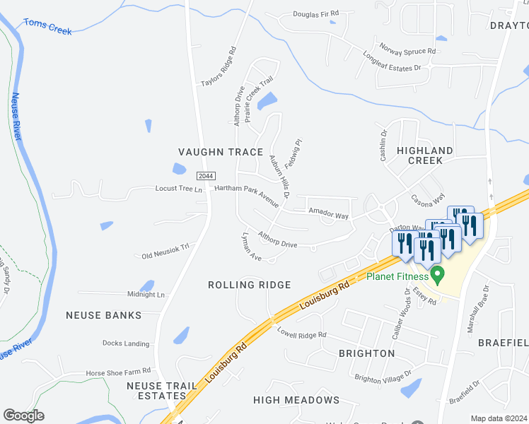 map of restaurants, bars, coffee shops, grocery stores, and more near 8027 McKee Drive in Raleigh