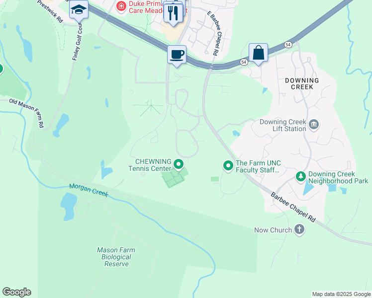 map of restaurants, bars, coffee shops, grocery stores, and more near 398 Summerwalk Circle in Chapel Hill