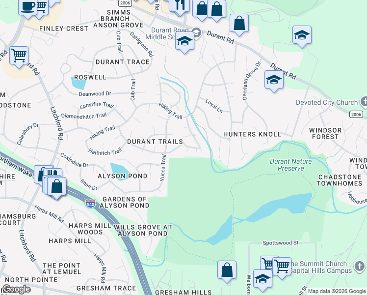map of restaurants, bars, coffee shops, grocery stores, and more near 3112 Benton Circle in Raleigh