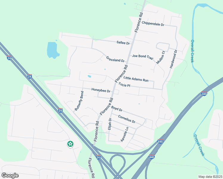 map of restaurants, bars, coffee shops, grocery stores, and more near 3016 Florence Road in Murfreesboro