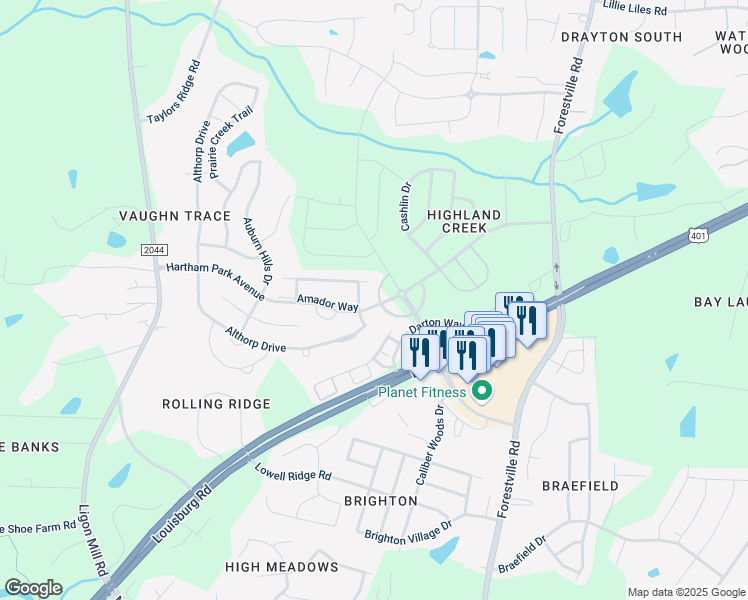 map of restaurants, bars, coffee shops, grocery stores, and more near 2732 Chilton Place in Raleigh