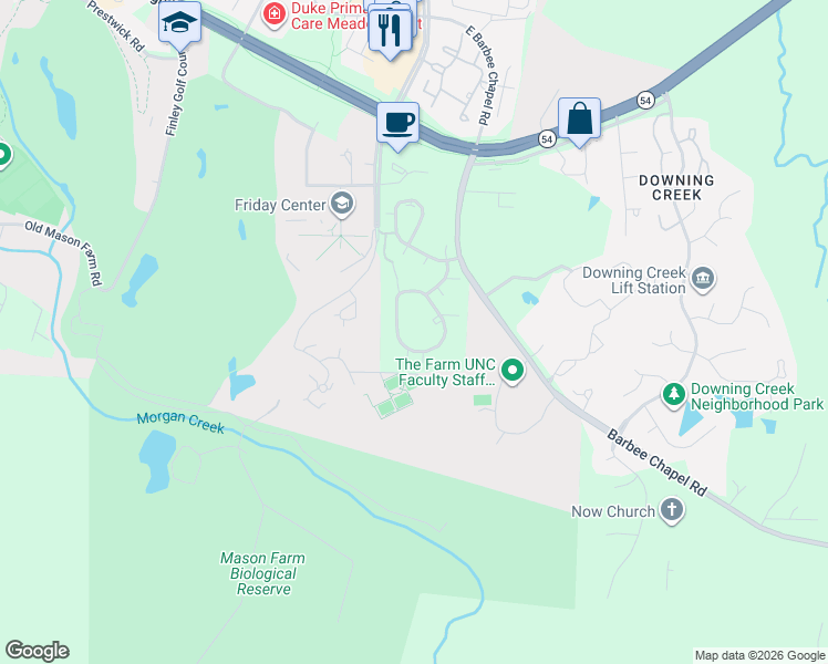 map of restaurants, bars, coffee shops, grocery stores, and more near 376 Summerwalk Circle in Chapel Hill