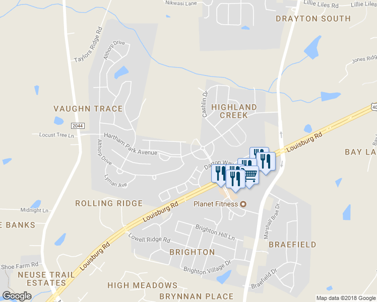 map of restaurants, bars, coffee shops, grocery stores, and more near 2732 Chilton Place in Raleigh