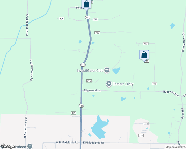 map of restaurants, bars, coffee shops, grocery stores, and more near 203 Wildwood Lane in Jonesboro