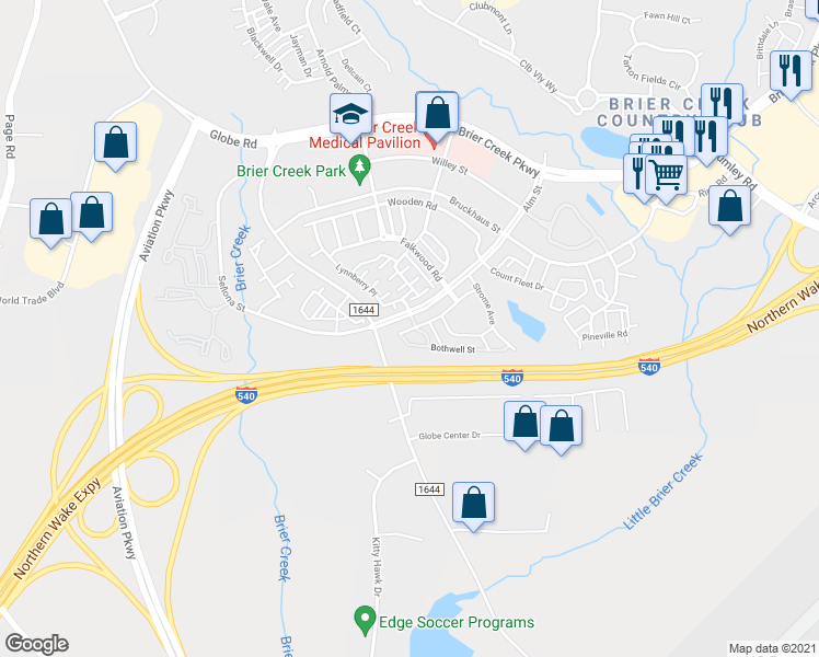 map of restaurants, bars, coffee shops, grocery stores, and more near 10310 Strome Avenue in Raleigh