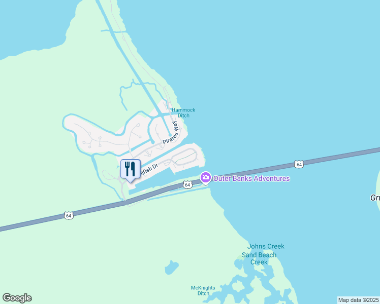 map of restaurants, bars, coffee shops, grocery stores, and more near 28 Sailfish Drive in Manteo