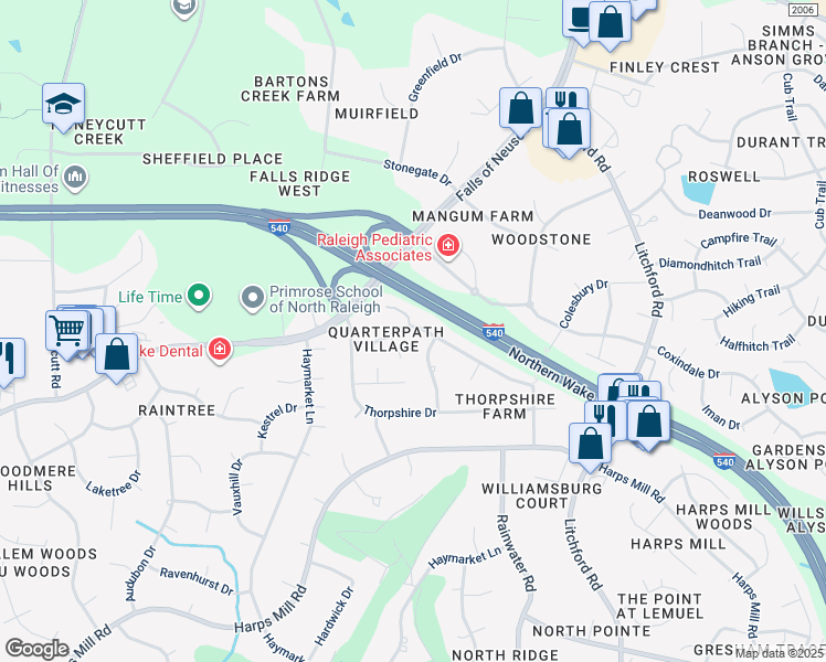 map of restaurants, bars, coffee shops, grocery stores, and more near 1812 Carrington Drive in Raleigh