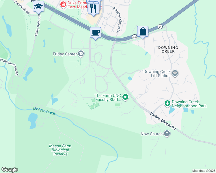 map of restaurants, bars, coffee shops, grocery stores, and more near 477 Summerwalk Circle in Chapel Hill