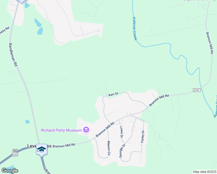 map of restaurants, bars, coffee shops, grocery stores, and more near 6664 Kerr Drive in Randleman