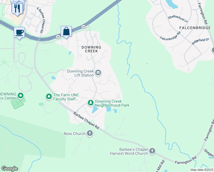 map of restaurants, bars, coffee shops, grocery stores, and more near 1914 Bearkling Place in Chapel Hill
