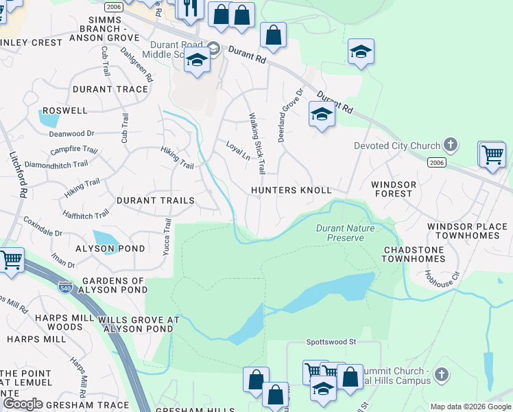map of restaurants, bars, coffee shops, grocery stores, and more near 8730 Compass Lane in Raleigh