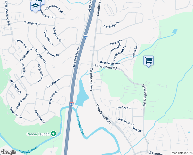 map of restaurants, bars, coffee shops, grocery stores, and more near 4315 South Carothers Road in Franklin