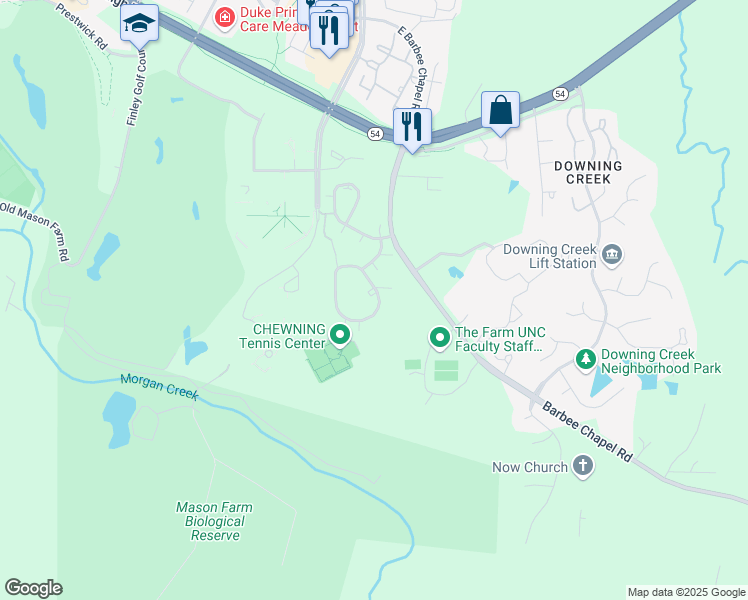 map of restaurants, bars, coffee shops, grocery stores, and more near 330 Summerwalk Circle in Chapel Hill