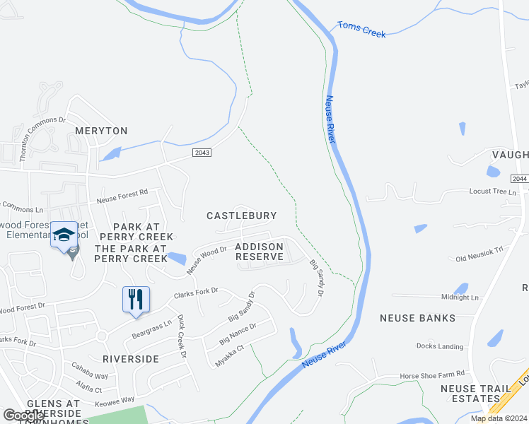 map of restaurants, bars, coffee shops, grocery stores, and more near 8645 Boysenberry Lane in Raleigh