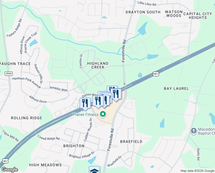 map of restaurants, bars, coffee shops, grocery stores, and more near 8571 Quarton Drive in Raleigh