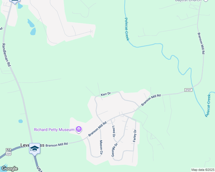 map of restaurants, bars, coffee shops, grocery stores, and more near 6664 Kerr Drive in Randleman