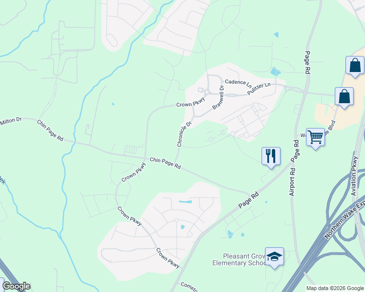 map of restaurants, bars, coffee shops, grocery stores, and more near 1210 Chronicle Drive in Durham