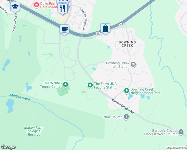 map of restaurants, bars, coffee shops, grocery stores, and more near 5147 Barbee Chapel Road in Chapel Hill
