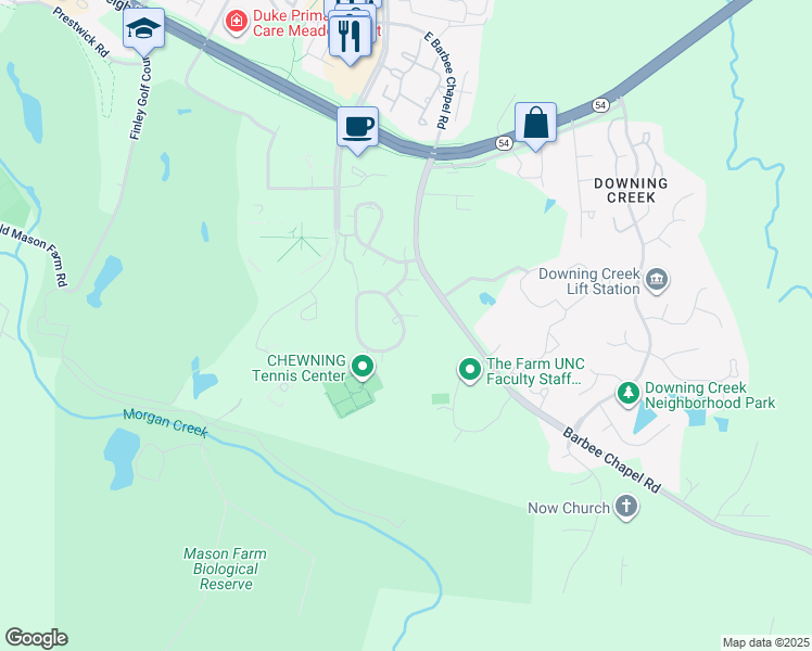 map of restaurants, bars, coffee shops, grocery stores, and more near 477 Summerwalk Circle in Chapel Hill