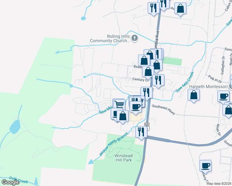map of restaurants, bars, coffee shops, grocery stores, and more near 12000 Toll House Circle in Franklin