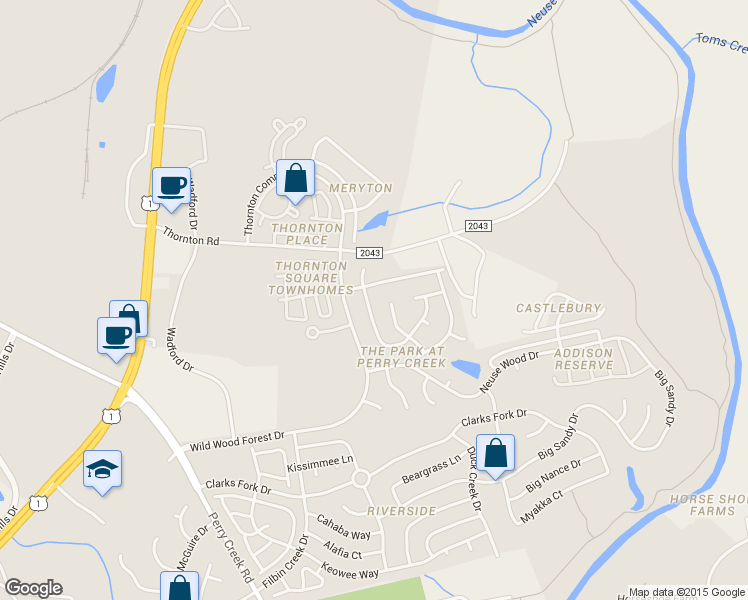 map of restaurants, bars, coffee shops, grocery stores, and more near 8620 Neuse Hunter Drive in Raleigh