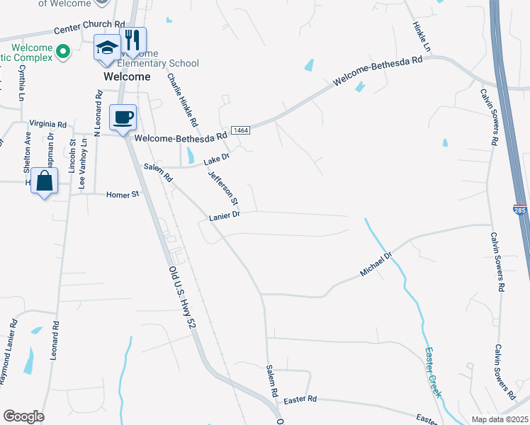 map of restaurants, bars, coffee shops, grocery stores, and more near 327 Lanier Drive in Lexington