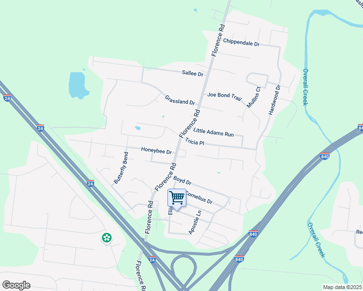 map of restaurants, bars, coffee shops, grocery stores, and more near 3016 Florence Road in Murfreesboro