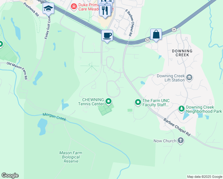 map of restaurants, bars, coffee shops, grocery stores, and more near 390 Summerwalk Circle in Chapel Hill