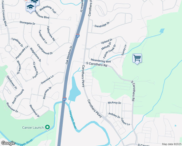 map of restaurants, bars, coffee shops, grocery stores, and more near 4315 South Carothers Road in Franklin