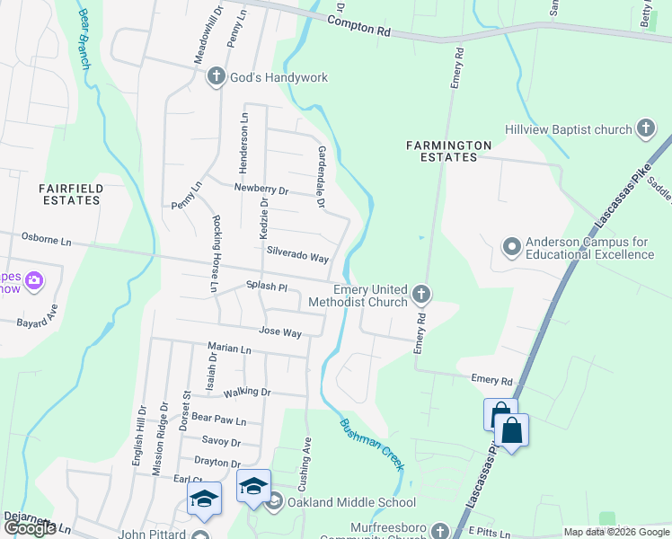 map of restaurants, bars, coffee shops, grocery stores, and more near 2067 Gardendale Drive in Murfreesboro