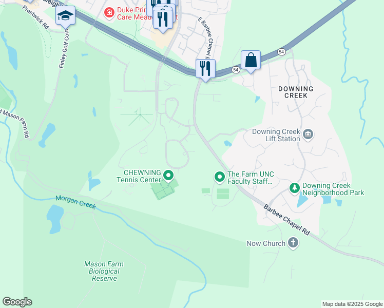 map of restaurants, bars, coffee shops, grocery stores, and more near 477 Summerwalk Circle in Chapel Hill