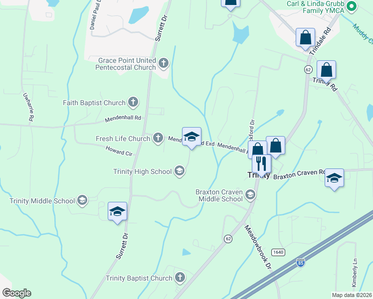 map of restaurants, bars, coffee shops, grocery stores, and more near 5871 Mendenhall Road Exd in Archdale