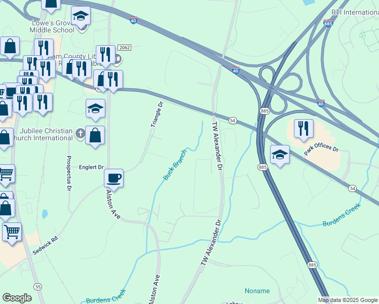 map of restaurants, bars, coffee shops, grocery stores, and more near in Durham