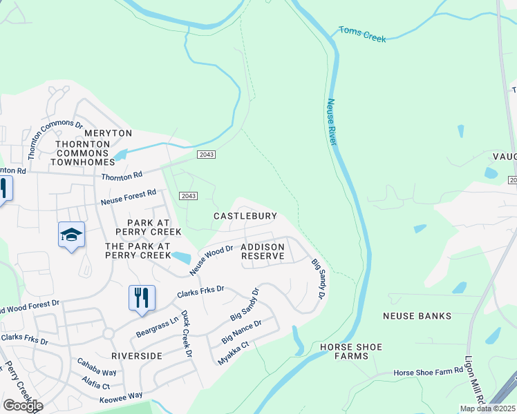 map of restaurants, bars, coffee shops, grocery stores, and more near 8629 Boysenberry Lane in Raleigh