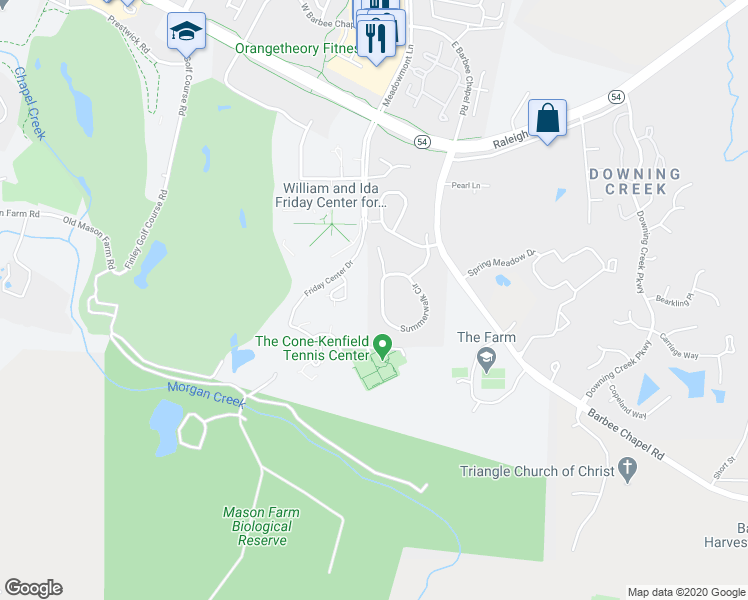 map of restaurants, bars, coffee shops, grocery stores, and more near 273 Summerwalk Circle in Chapel Hill