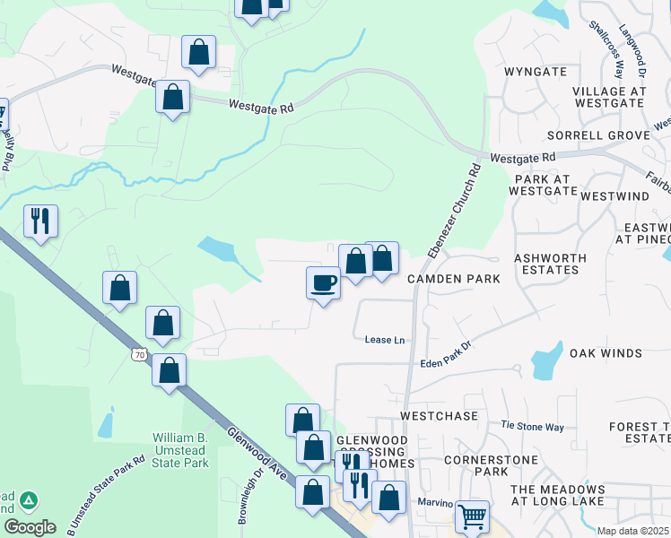 map of restaurants, bars, coffee shops, grocery stores, and more near 5907 Triangle Drive in Raleigh