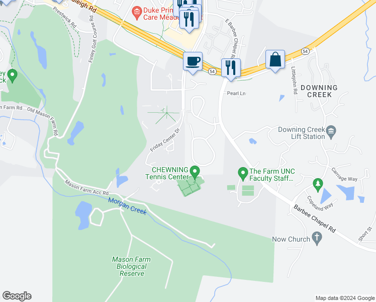 map of restaurants, bars, coffee shops, grocery stores, and more near 273 Summerwalk Circle in Chapel Hill