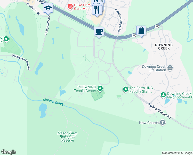 map of restaurants, bars, coffee shops, grocery stores, and more near 279 Summerwalk Circle in Chapel Hill