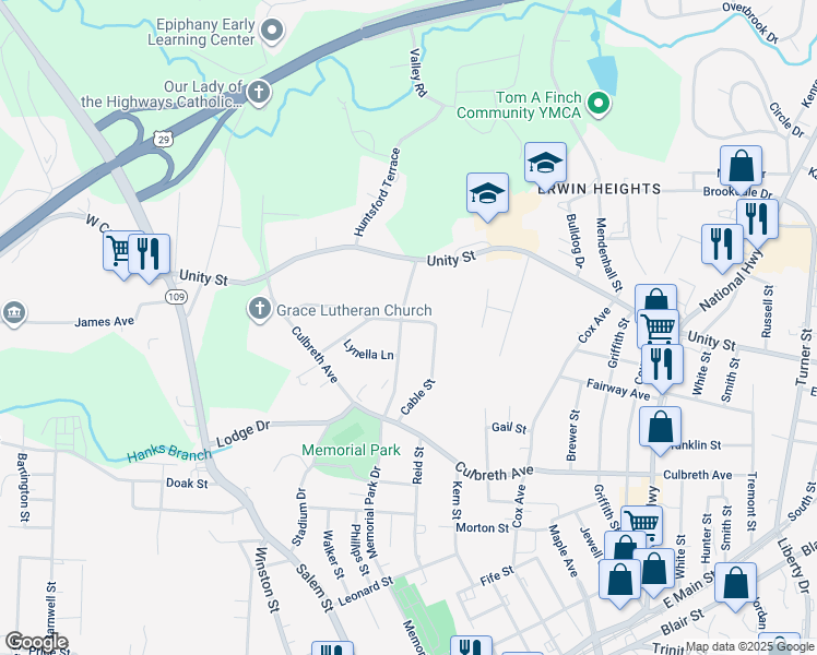 map of restaurants, bars, coffee shops, grocery stores, and more near 705 Memorial Park Drive in Thomasville