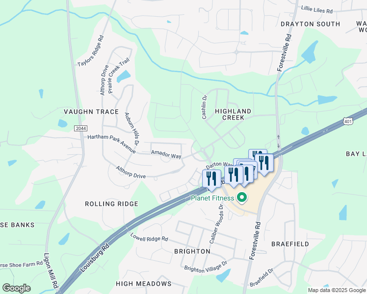 map of restaurants, bars, coffee shops, grocery stores, and more near 8403 Hartham Park Avenue in Raleigh