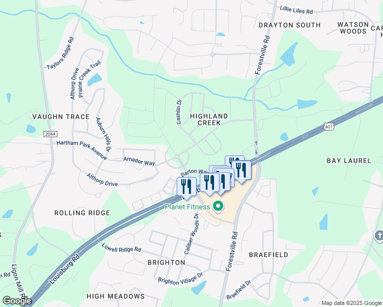 map of restaurants, bars, coffee shops, grocery stores, and more near 2920 Armadale Lane in Raleigh