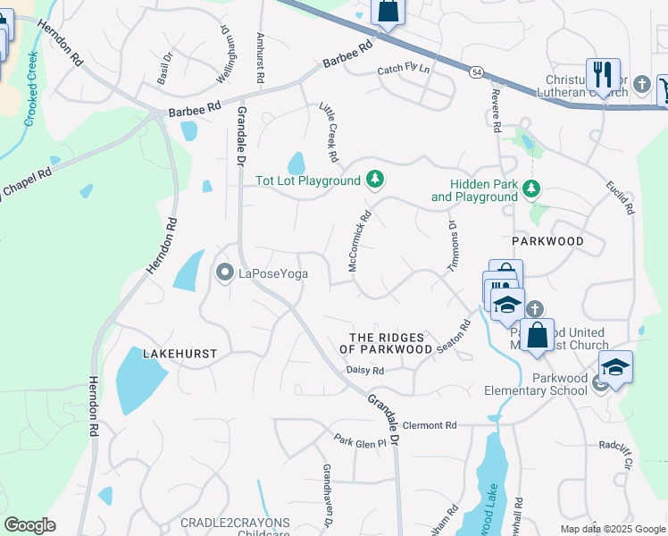 map of restaurants, bars, coffee shops, grocery stores, and more near 1025 Limerick Lane in Durham