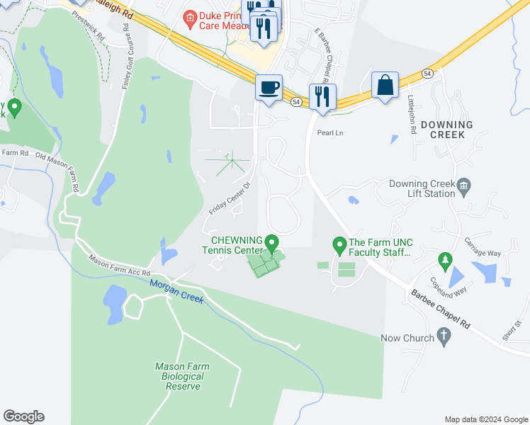 map of restaurants, bars, coffee shops, grocery stores, and more near 279 Summerwalk Circle in Chapel Hill