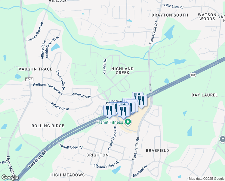 map of restaurants, bars, coffee shops, grocery stores, and more near 2920 Armadale Lane in Raleigh