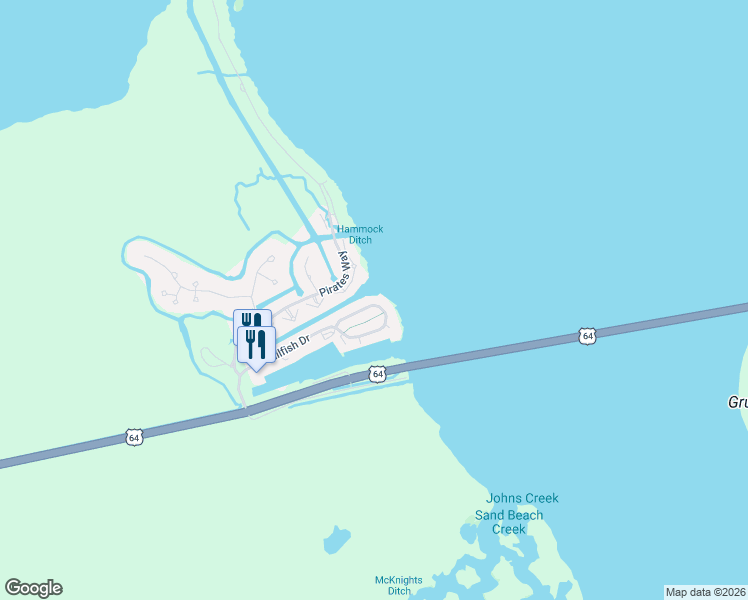 map of restaurants, bars, coffee shops, grocery stores, and more near 28 Sailfish Drive in Manteo