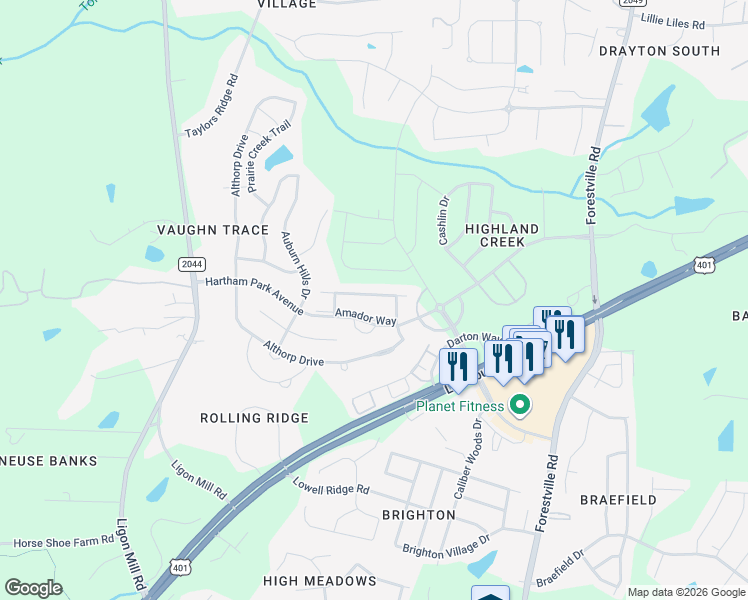 map of restaurants, bars, coffee shops, grocery stores, and more near 8310 Yaxley Hall Drive in Raleigh