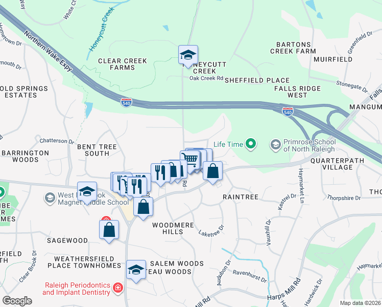 map of restaurants, bars, coffee shops, grocery stores, and more near 8409 Passage Marseille Court in Raleigh