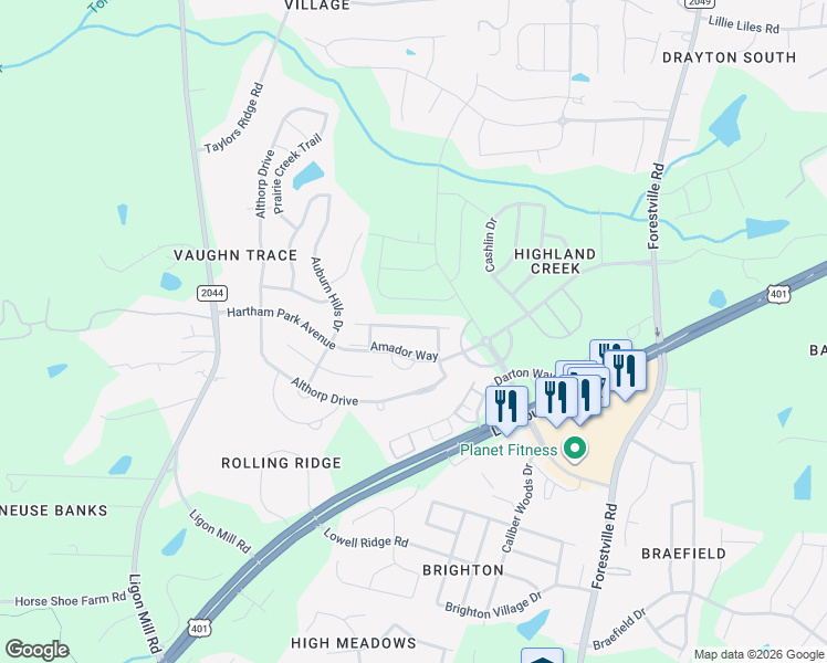 map of restaurants, bars, coffee shops, grocery stores, and more near 8310 Yaxley Hall Drive in Raleigh
