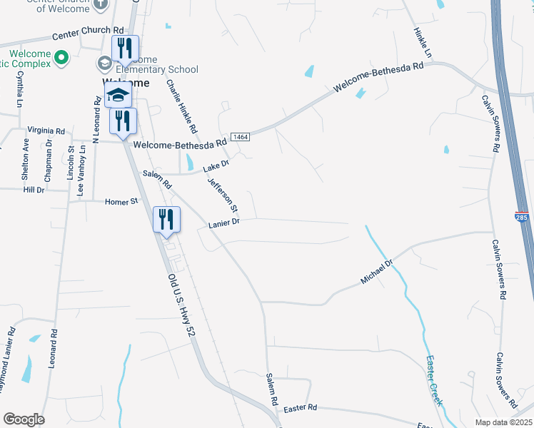 map of restaurants, bars, coffee shops, grocery stores, and more near 327 Lanier Drive in Lexington